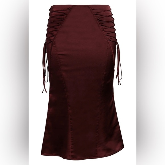 House of CB Sidonie Lace-Up Satin Trumpet Midi Skirt - Picture 6 of 6